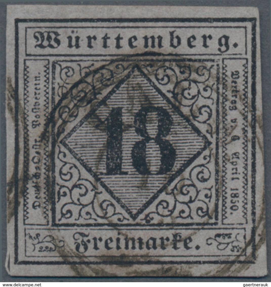 Württemberg - Marken Und Briefe: 1851, Ziffern 18 Kr. Schwarz Auf Grauviolett In Type I Mit Blauem K - Sonstige & Ohne Zuordnung