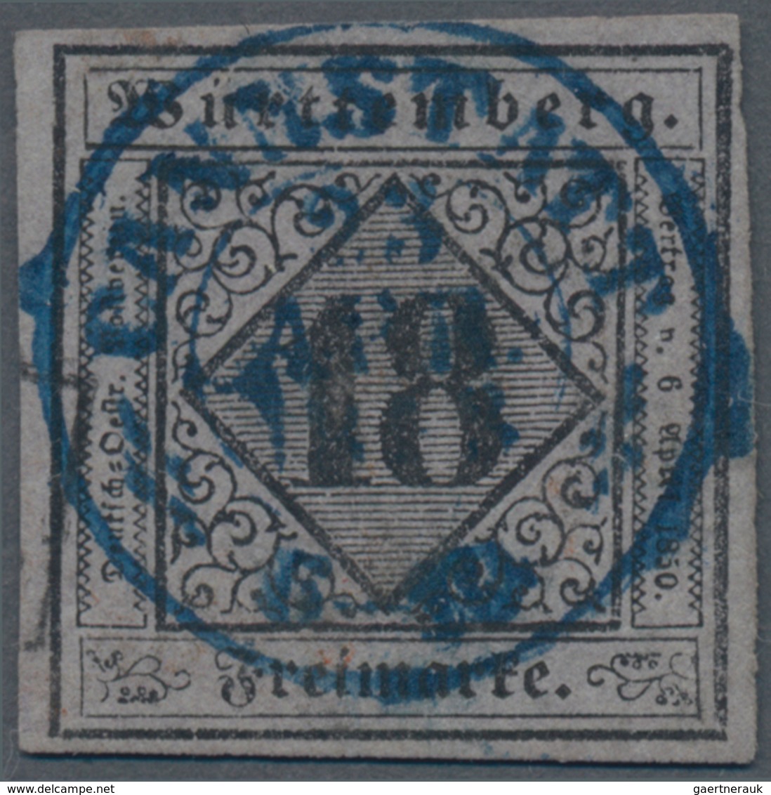 Württemberg - Marken Und Briefe: 1851, Ziffern 18 Kr. Schwarz Auf Grauviolett In Type I Mit Blauem I - Other & Unclassified