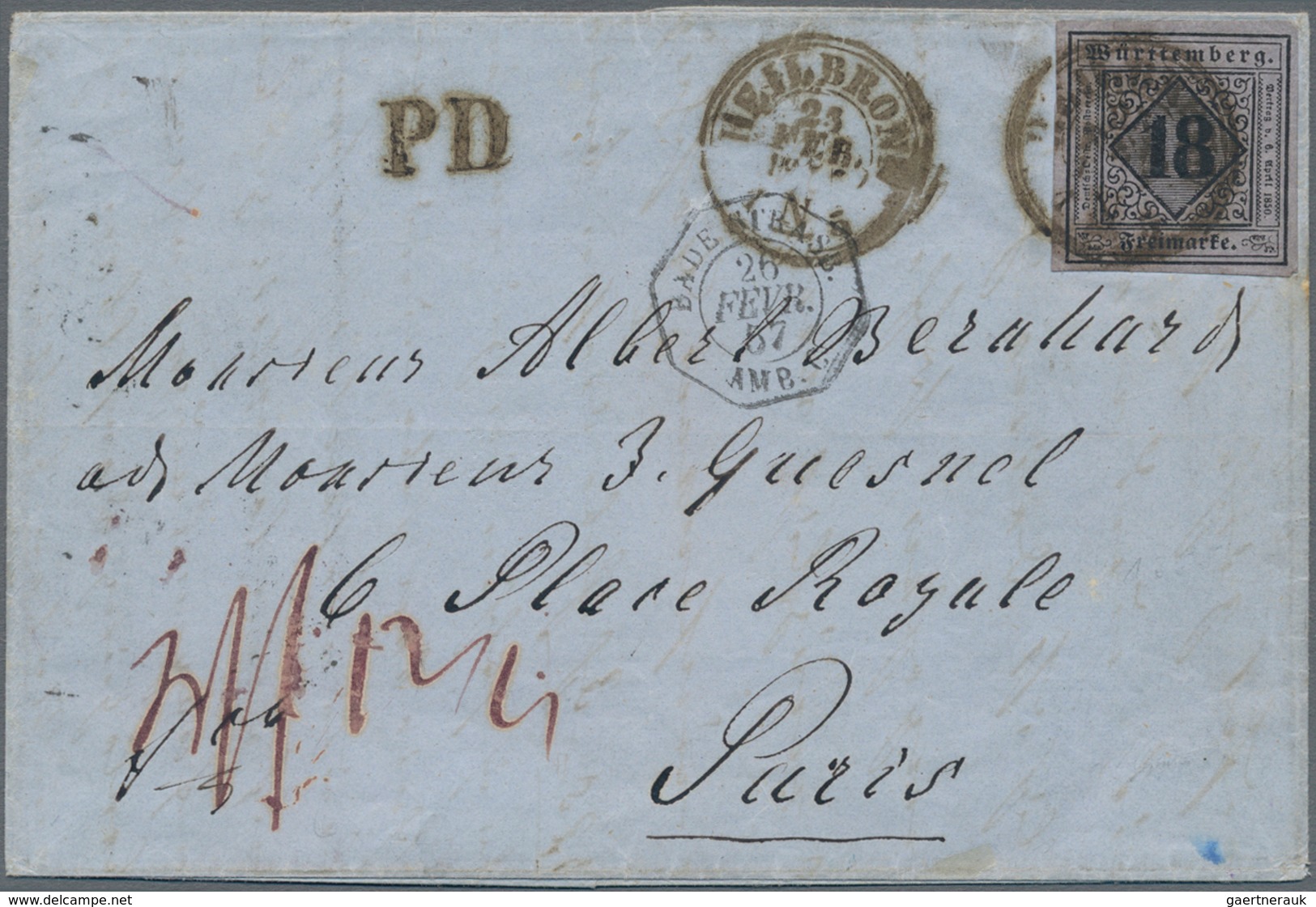 Württemberg - Marken Und Briefe: 1852, 18 Kr Schwarz A. Grauviolett, Type I, Allseits Breitrandig, A - Other & Unclassified