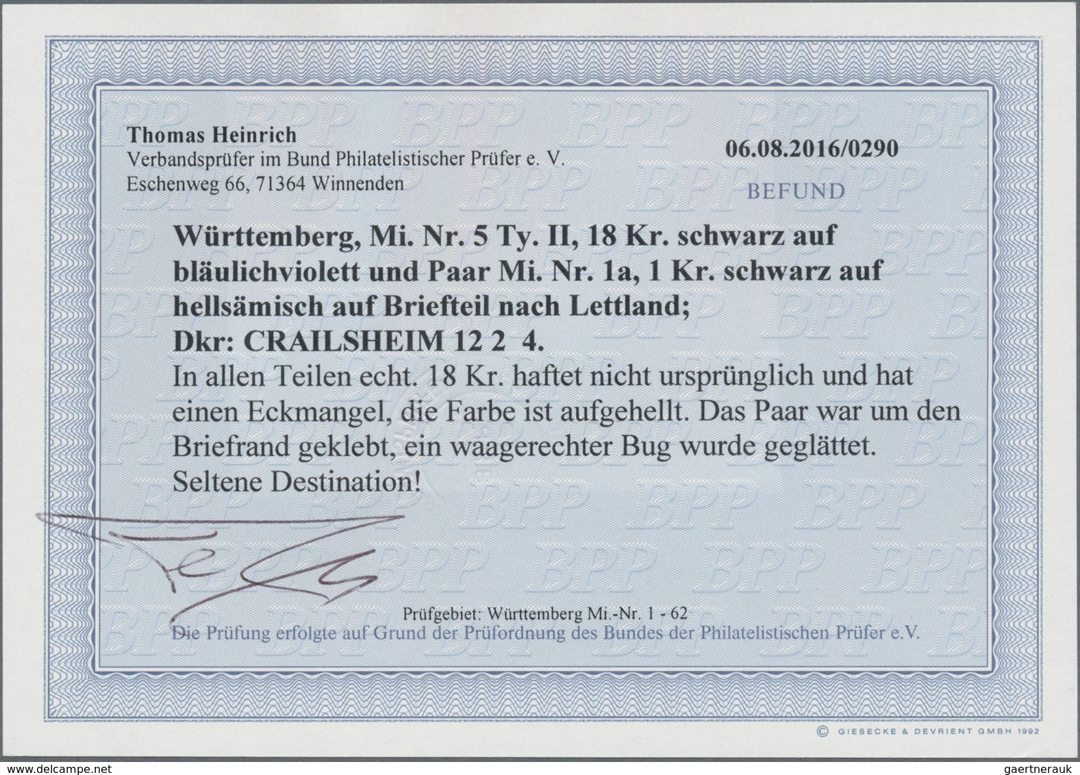 Württemberg - Marken Und Briefe: 1851, 18 Kr. U. 2x 1 Kr. Auf Briefvorderseite Von "CRAILSHEIM 12/2 - Sonstige & Ohne Zuordnung