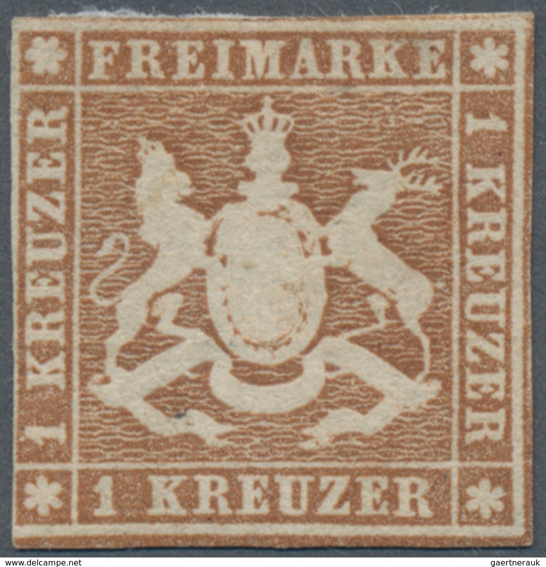Württemberg - Marken Und Briefe: 1857, Wappen 1 Kr. Rötlichbraun Mit Seidenfaden, Ungebraucht Mit Or - Other & Unclassified