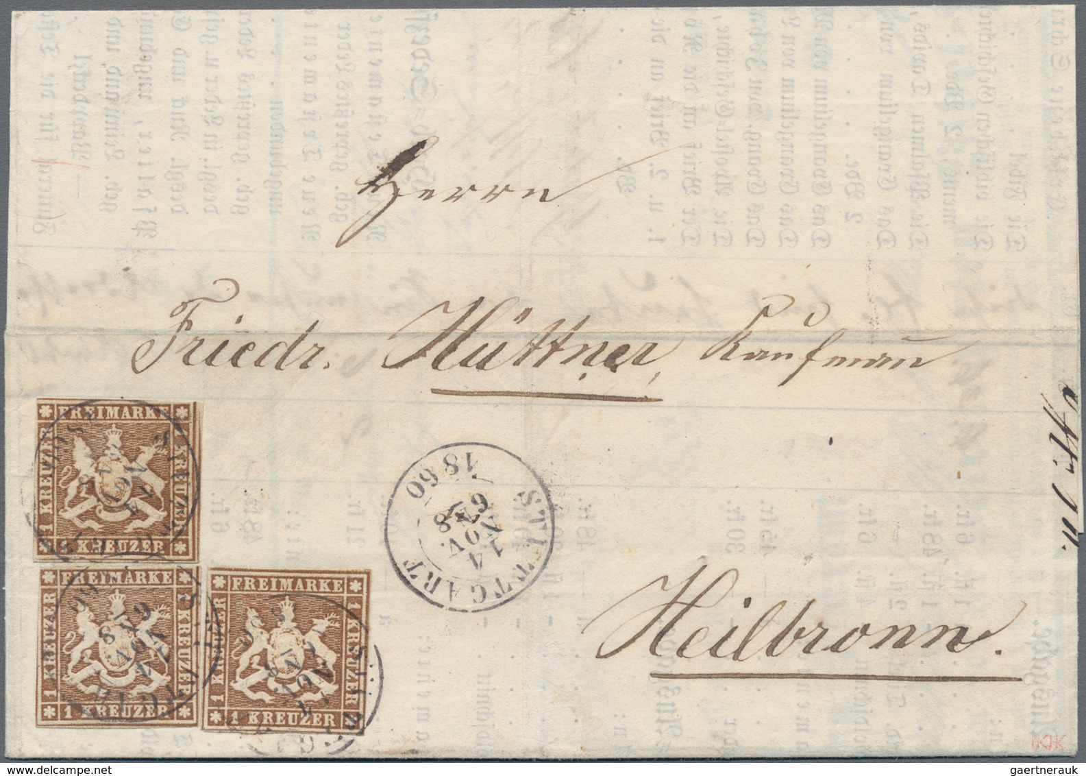 Württemberg - Marken Und Briefe: 1857, 3 X 1 Kr Dkl'gelbbraun In Dunkler Farbnuance, Marken Mit Ausg - Other & Unclassified
