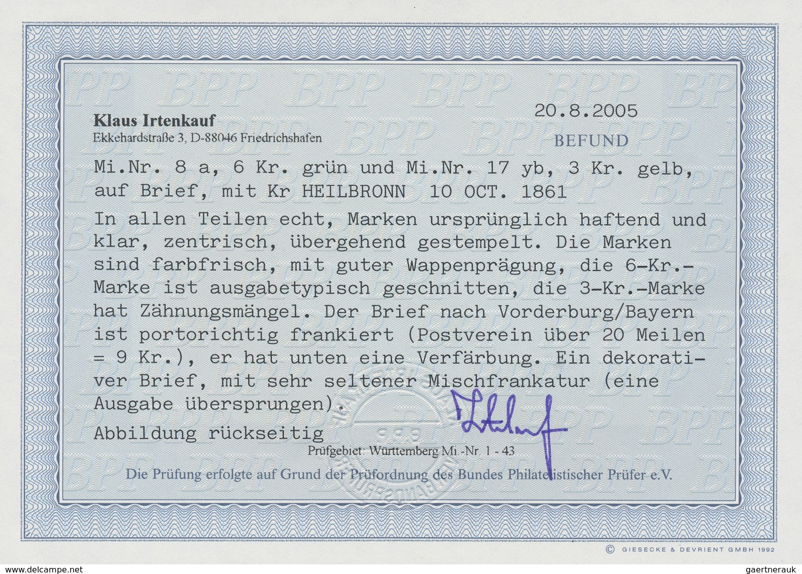Württemberg - Marken Und Briefe: 1861, 6 Kreuzer Geschnitten In Sehr Seltener Mischfrankatur Mit 3 K - Other & Unclassified