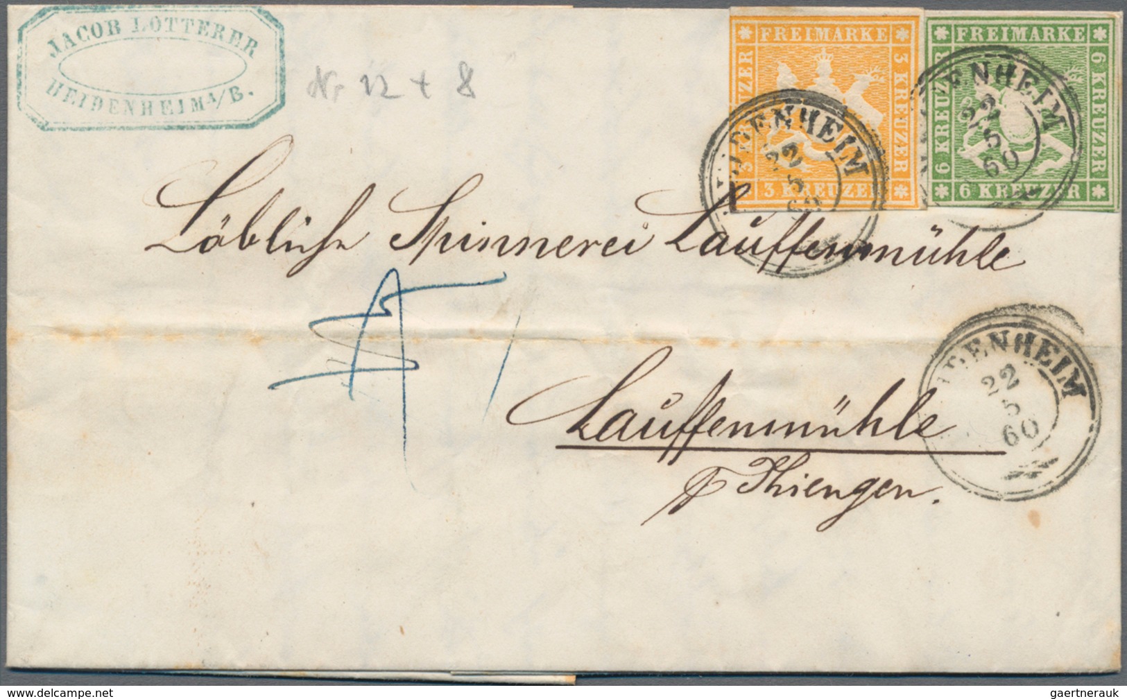 Württemberg - Marken Und Briefe: 1857/1859, 6 Kr Grün, Allseits Gut Gerandet, Sowie 3 Kr Orange Mit - Other & Unclassified