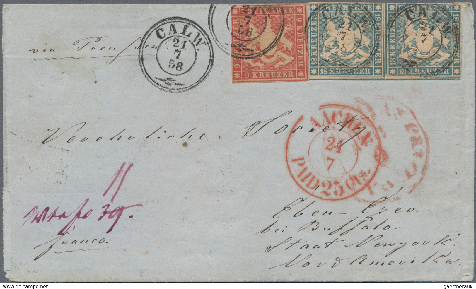 Württemberg - Marken Und Briefe: 1857, 18 Kr Hellblau, Waagerechtes Paar, Unten U. Links Vollrandig, - Other & Unclassified