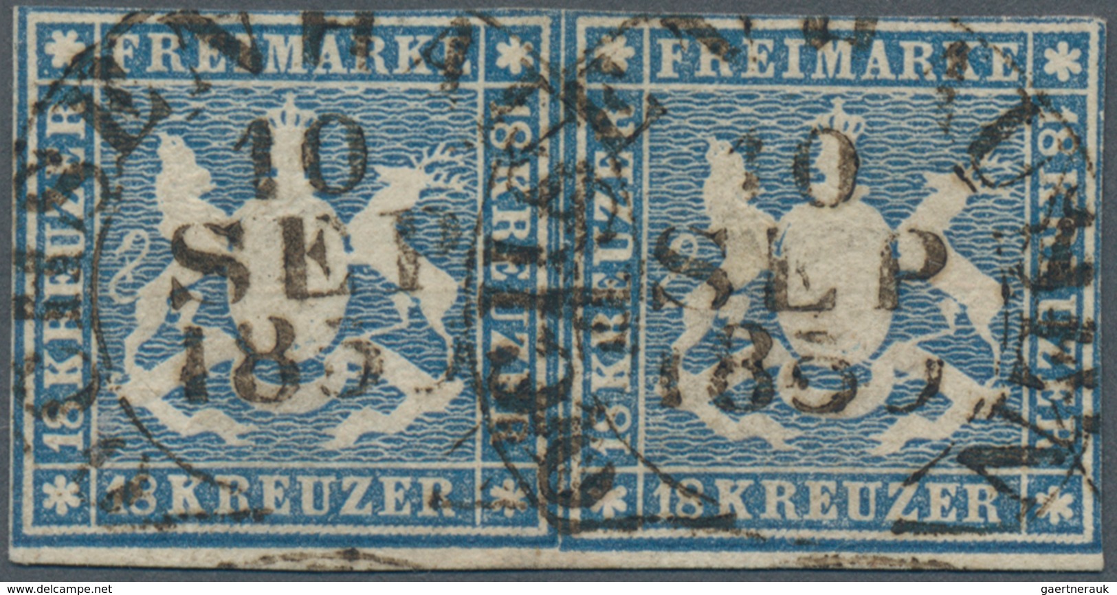 Württemberg - Marken Und Briefe: 1857, Wappen 18 Kr. Hellblau Mit Seidenfaden Im PAAR Mit Steigbügel - Other & Unclassified