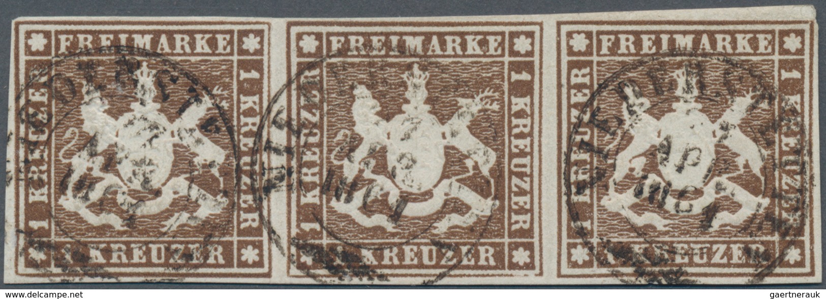 Württemberg - Marken Und Briefe: 1859, Wappen 1 Kr. Dunkelbraun Ohne Seidenfaden Im Waagrechten Drei - Other & Unclassified