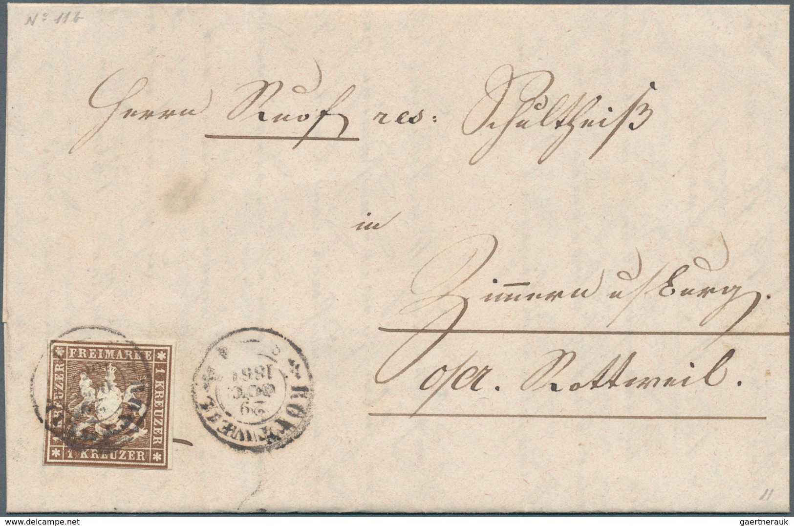Württemberg - Marken Und Briefe: 1859, 1 Kr. Braun, Farbfrisches Und Allseits Vollrandiges Prachtstü - Other & Unclassified