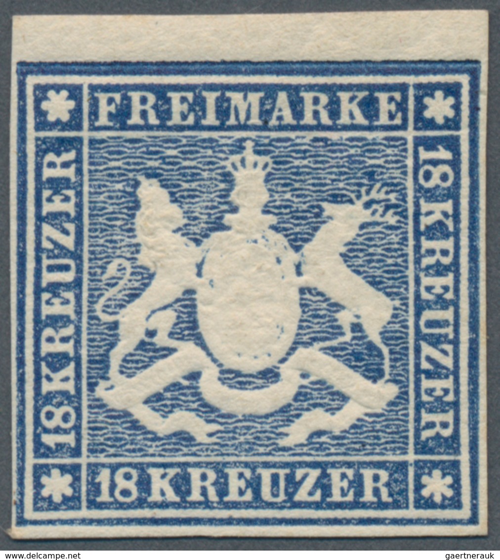 Württemberg - Marken Und Briefe: 1859, Wappen 18 Kr. Dunkelblau Ohne Seidenfaden, Ungebraucht Mit Vo - Other & Unclassified