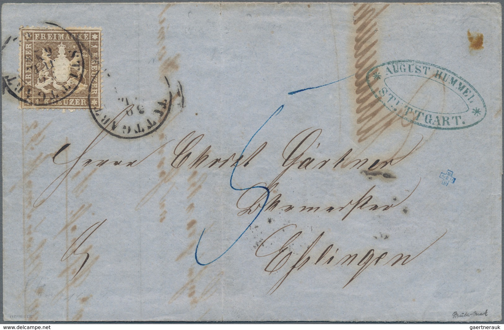 Württemberg - Marken Und Briefe: 1861, 1 Kr Dunkelbraun, Dünnes Papier, Teil-Barfrankatur Auf Faltbr - Other & Unclassified
