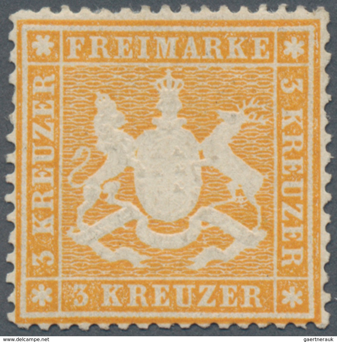 Württemberg - Marken Und Briefe: 1860, Wappen 3 Kr. Gelborange, Dickes Papier Eng Gezähnt Ungebrauch - Other & Unclassified