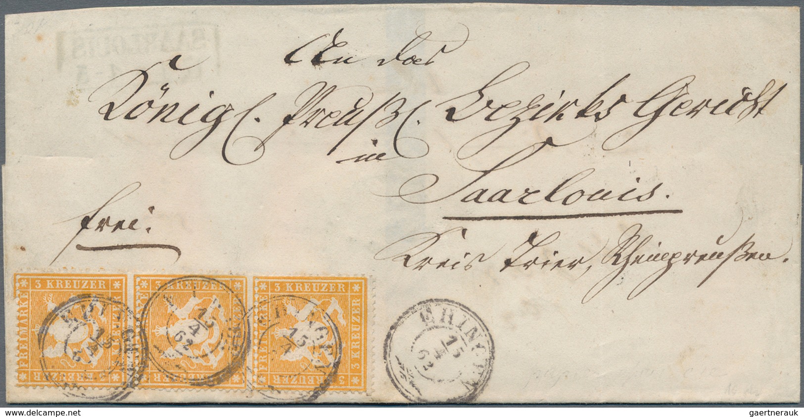 Württemberg - Marken Und Briefe: 1861, 3 Kr Gelborange, Dünnes Papier, Senkrechter 3er-Streifen In G - Other & Unclassified