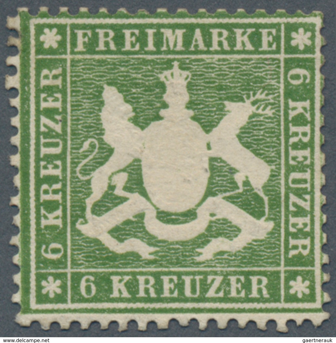 Württemberg - Marken Und Briefe: 1860, Wappen 6 Kr. Olivgrün, Dickes Papier Eng Gezähnt Ungebraucht - Other & Unclassified