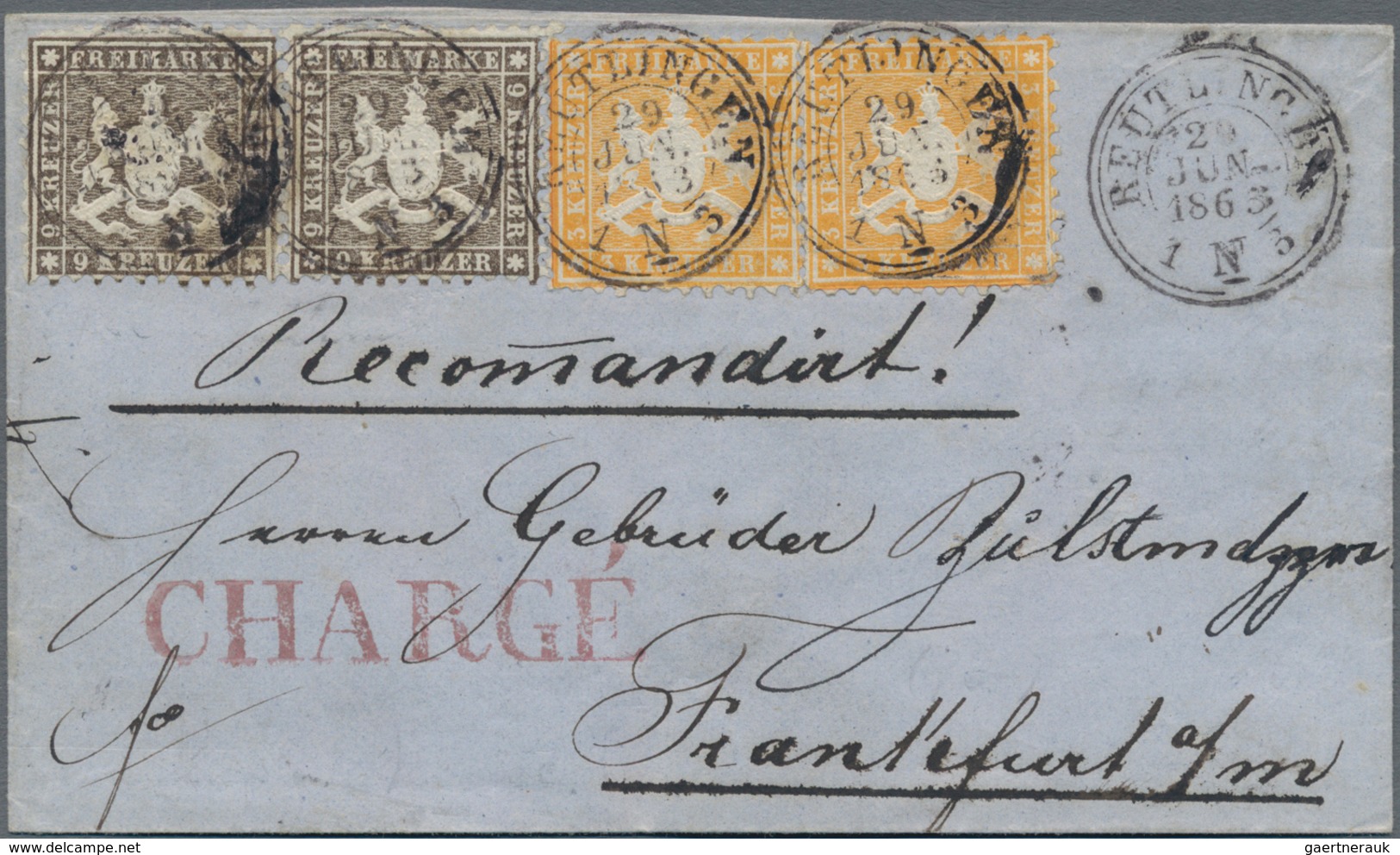 Württemberg - Marken Und Briefe: 1862/1863, 2 X 3 Kr Gelborange U. Waager. Paar 9 Kr Schwarzbraun, A - Other & Unclassified