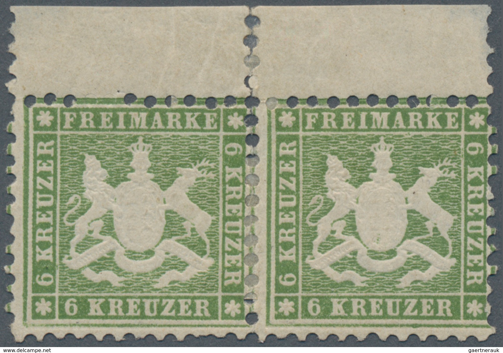 Württemberg - Marken Und Briefe: 1862, Wappen 6 Kr. Olivgrün, Weit Gezähnt Im Waagrechten Oberrand-P - Other & Unclassified