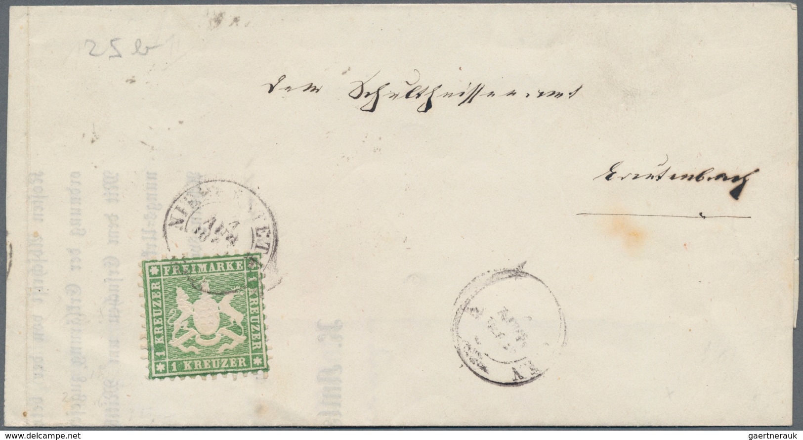 Württemberg - Marken Und Briefe: 1863, 1 Kr Dkl'blaugrün, Einzelfrankatur Auf Faltbriefteil Von NIED - Other & Unclassified
