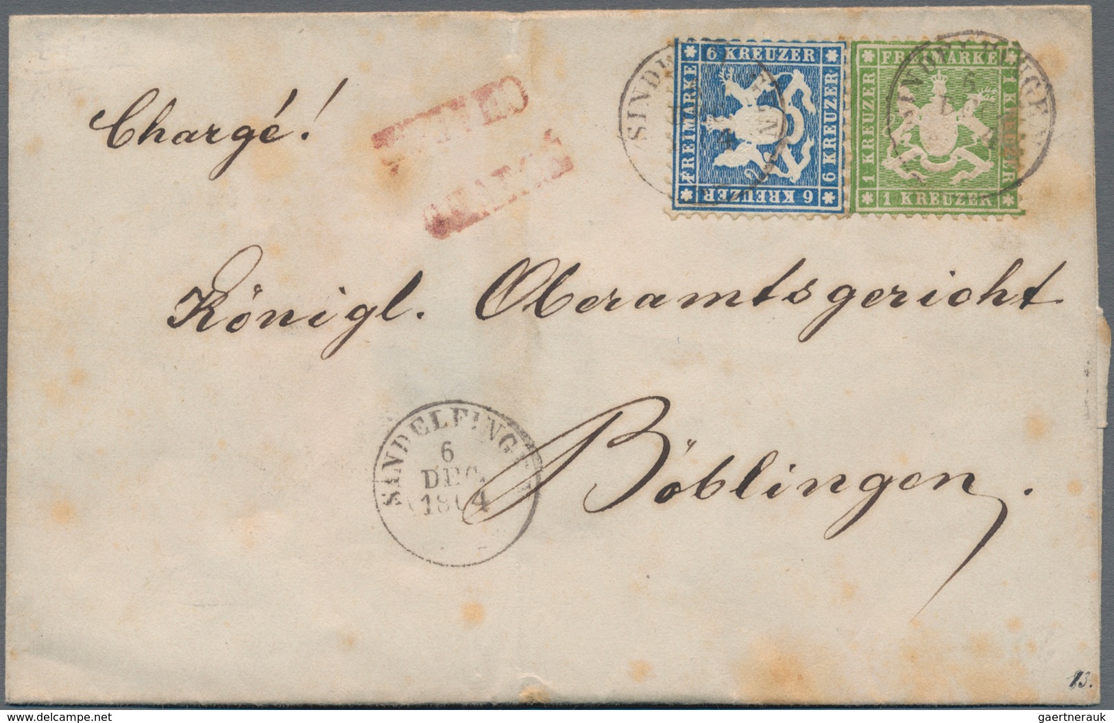 Württemberg - Marken Und Briefe: 1864, 1 Kr Gelblichgrün U. 6 Kr Blau, MiF Auf Eingeschriebenem Falt - Other & Unclassified