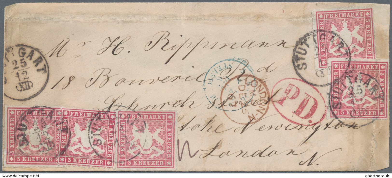 Württemberg - Marken Und Briefe: 1863, 3 Kr. Karminrot Und Viermal 3 Kr. Rotkarmin Auf Portogerechte - Other & Unclassified