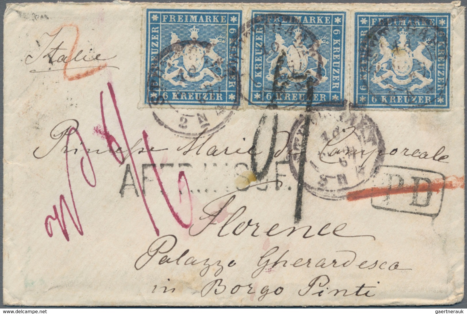 Württemberg - Marken Und Briefe: 1865, 6 Kr Blau, Waagerechtes Paar Und Einzelmarke, Als 3er-Streife - Other & Unclassified