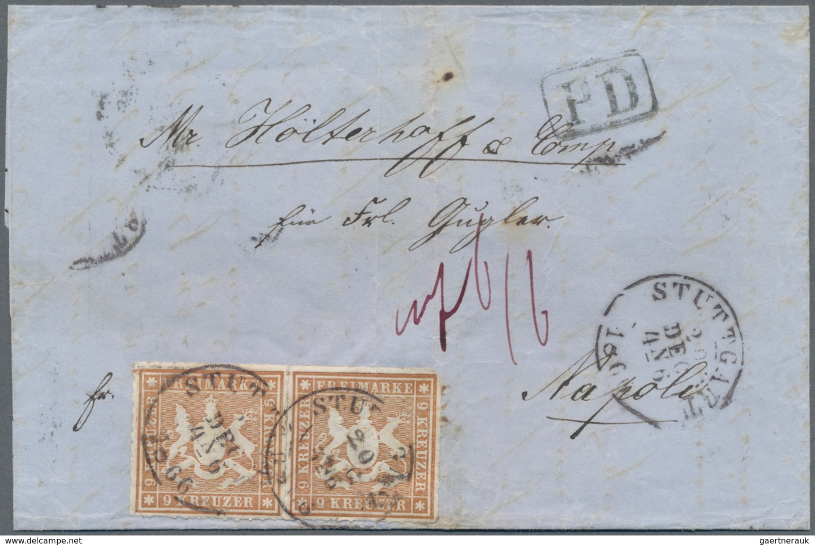 Württemberg - Marken Und Briefe: 1866, 9 Kr Rötlichbraun, Waager. Paar Als MeF Auf Faltbriefteil Von - Other & Unclassified