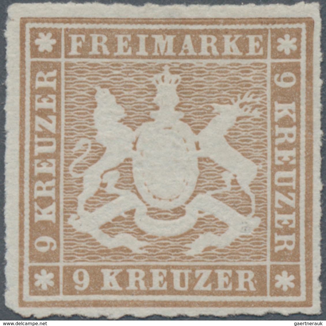 Württemberg - Marken Und Briefe: 1865, Wappen 9 Kr. In B-Farbe Fahlbraun Mit Durchstich, Ungebraucht - Other & Unclassified