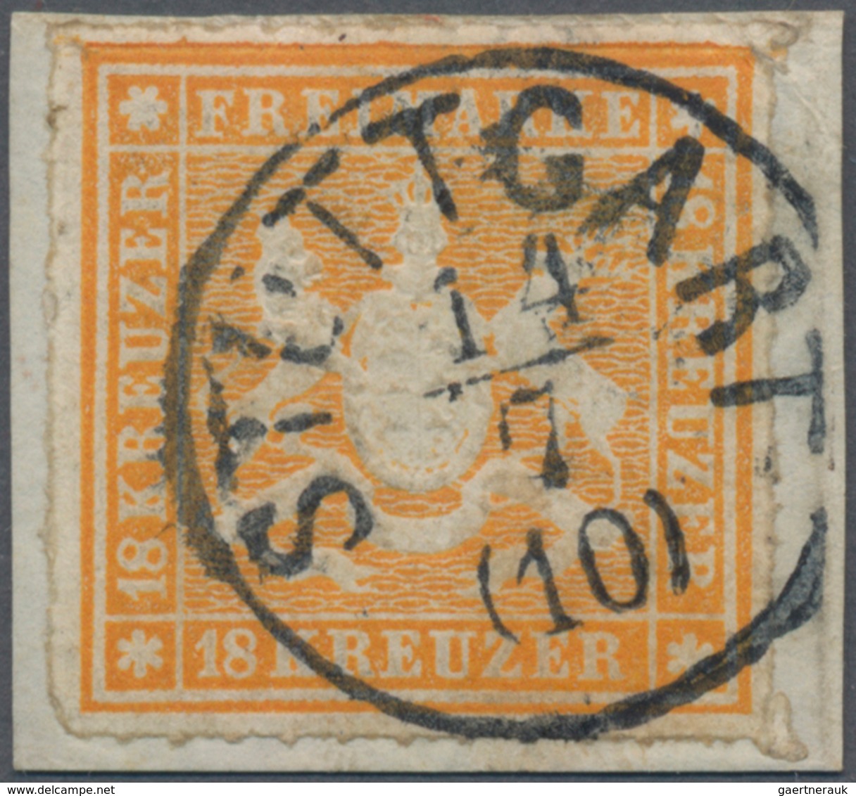 Württemberg - Marken Und Briefe: 1865, Wappen 18 Kr. Orange Mit Durchstich Und Idealem K1 "STUTTGART - Sonstige & Ohne Zuordnung