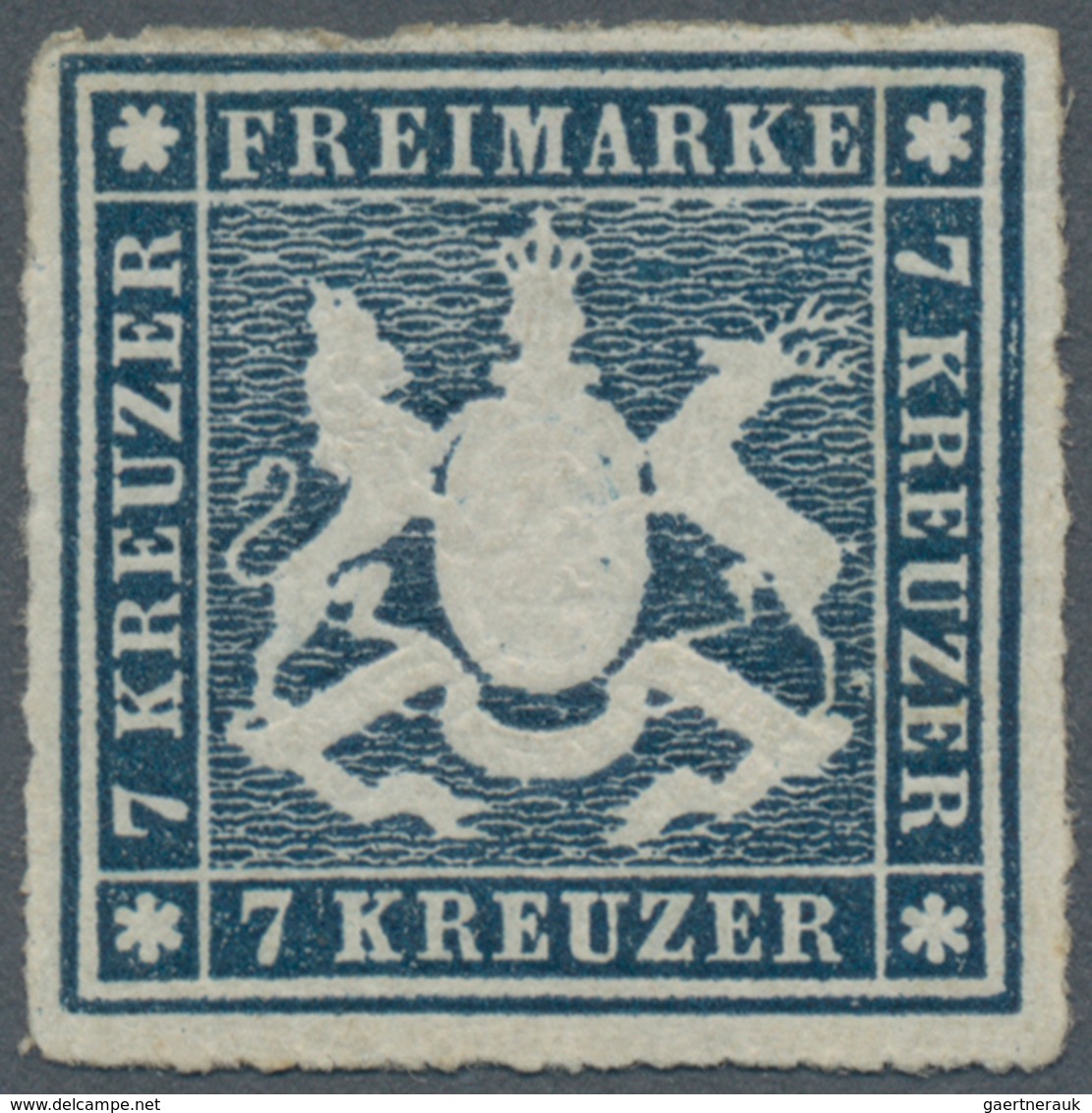 Württemberg - Marken Und Briefe: 1868, Wappen 7 Kr. In B-Farbe Schieferblau Mit Durchstich, Ungebrau - Other & Unclassified