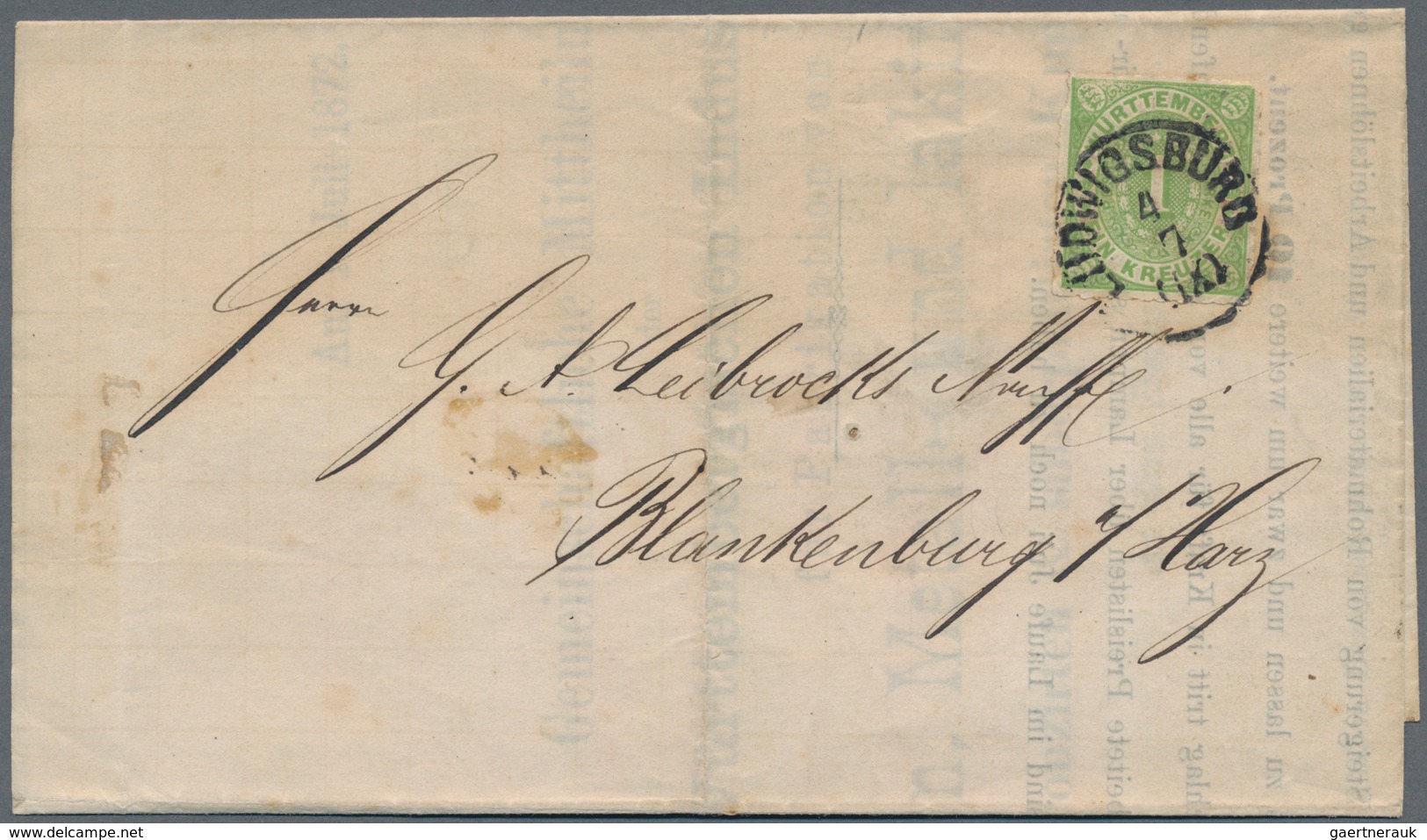 Württemberg - Marken Und Briefe: 1871/1873, 1 Kr. Grün Durchstochen, Drei Einzelfrankaturen Und Eine - Other & Unclassified