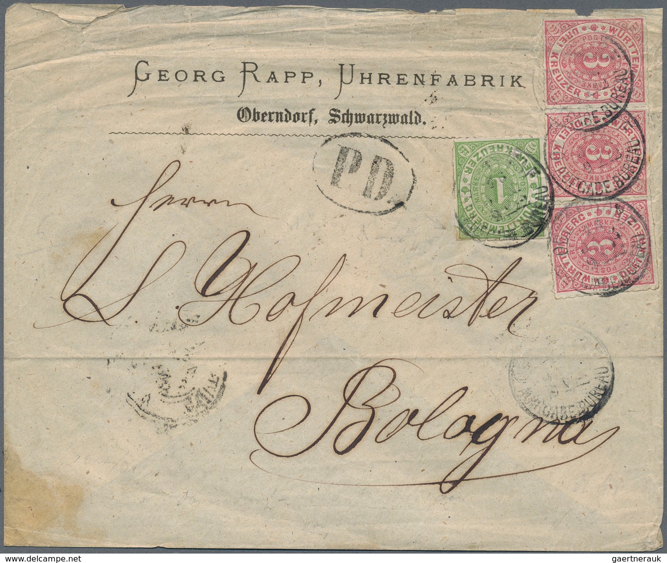 Württemberg - Marken Und Briefe: 1872, Auslandsbrief Der "Uhrenfabrik Georg Rapp" Frankiert Mit 1 Kr - Other & Unclassified