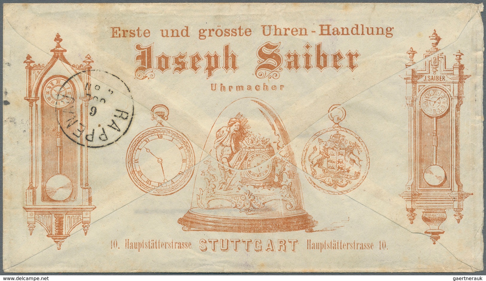 Württemberg - Marken Und Briefe: 1869, Freimarke 3 Kr. Hellrosa Auf Werbeumschlag Der Uhren-Handlung - Other & Unclassified