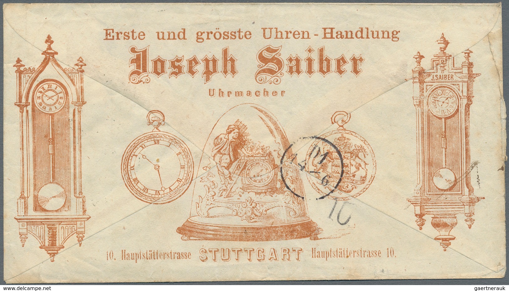 Württemberg - Marken Und Briefe: 1869, Freimarke 3 Kr. Hellrosa Auf Werbeumschlag Der Uhren-Handlung - Other & Unclassified