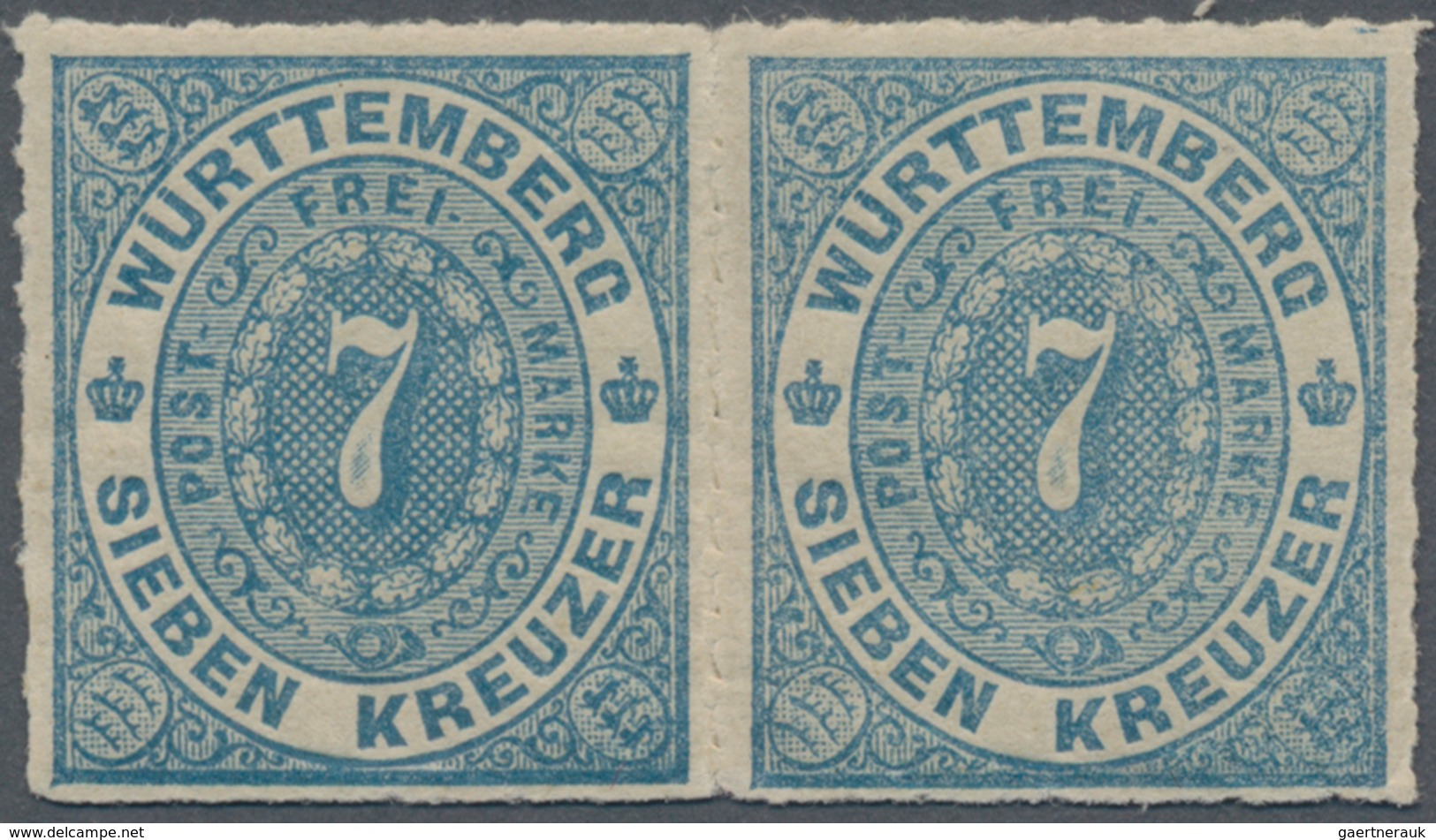 Württemberg - Marken Und Briefe: 1869, Ungebrauchtes Paar Der Ovalausgabe 7 Kr. In B-Farbe Hellblau - Other & Unclassified