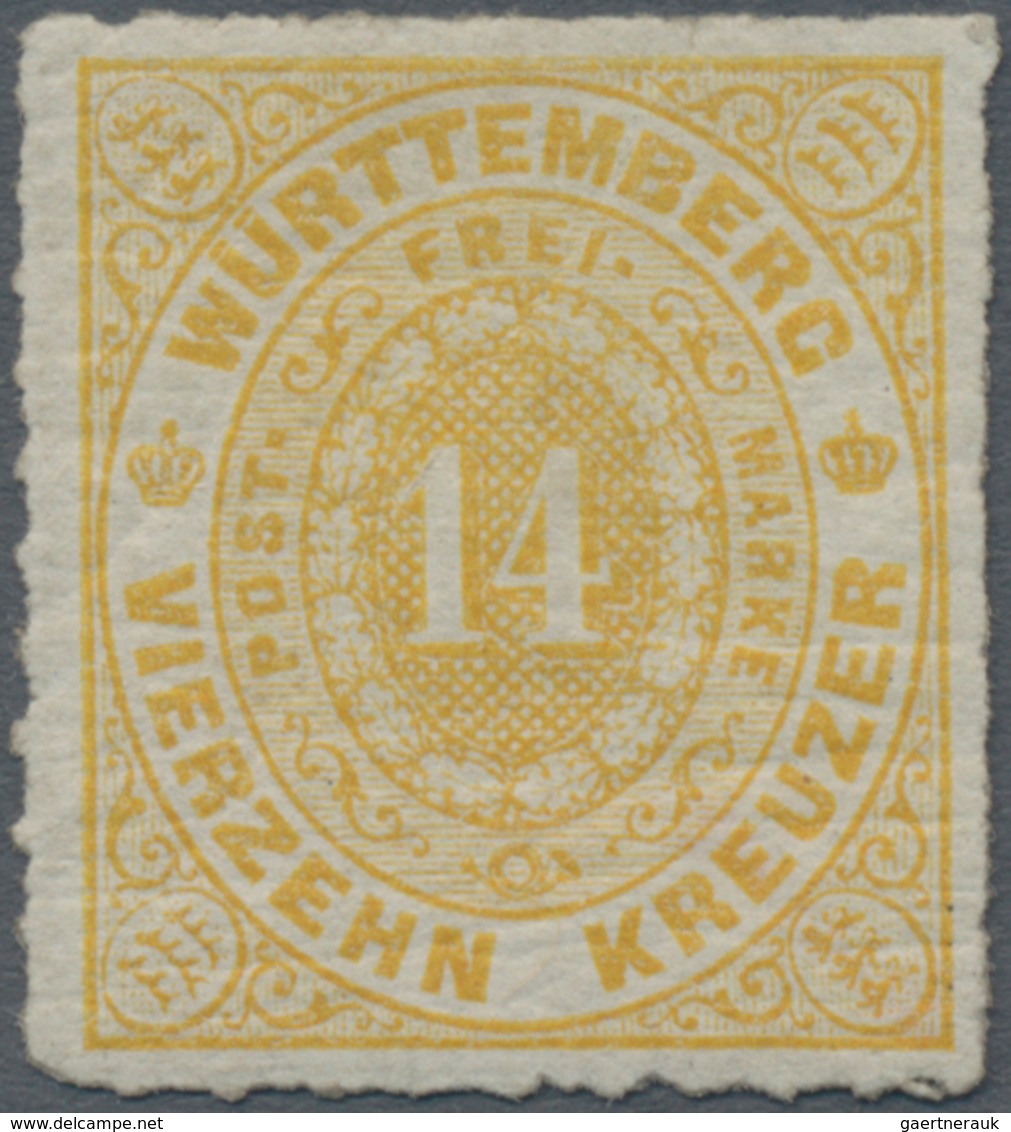 Württemberg - Marken Und Briefe: 1869, Ovalausgabe 14 Kr In Seltener B-Farbe Ockergelb, Ungebraucht - Other & Unclassified
