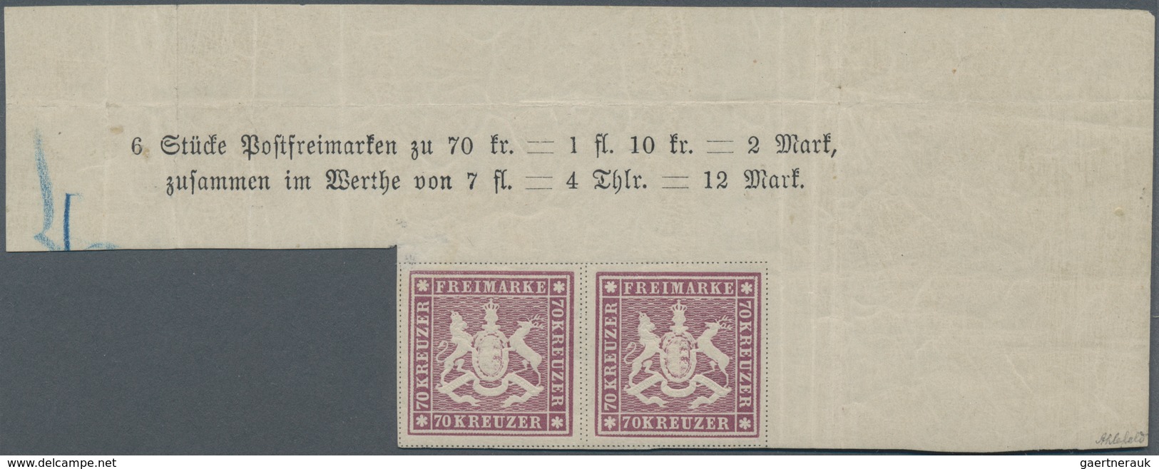 Württemberg - Marken Und Briefe: 1873, Wappen 70 Kreuzer Rotlila, Doppelte Linien, Postfrisches Paar - Other & Unclassified