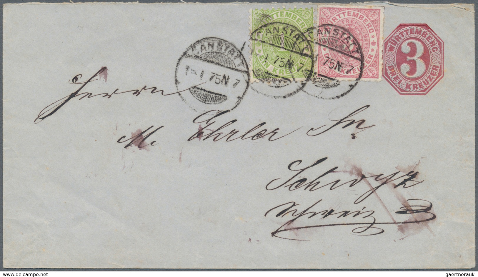 Württemberg - Marken Und Briefe: 1874, Ovalausgabe 1 Kr. Gezähnt Zusammen Mit 3 Kr. Durchstochen Als - Other & Unclassified