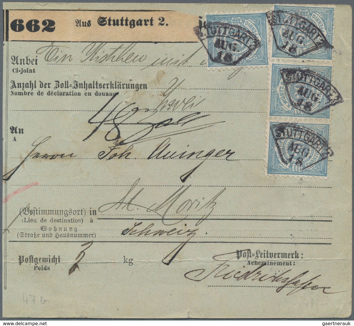 Württemberg - Marken Und Briefe: 1888/1891, Zwei Belege Je Entwertet Mit Fächerstempel Von Stuttgart - Sonstige & Ohne Zuordnung