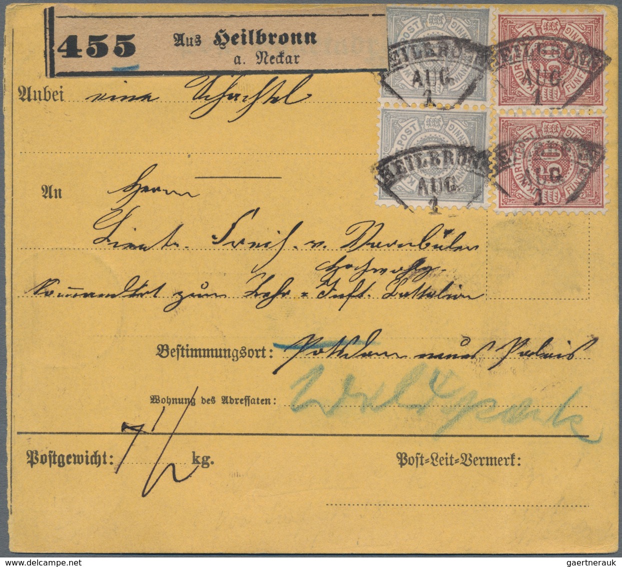 Württemberg - Marken Und Briefe: 1890, 20 Pf Ultramarin U. 50 Pf Lebhaftbraunrot, Je Als Waagerechte - Other & Unclassified