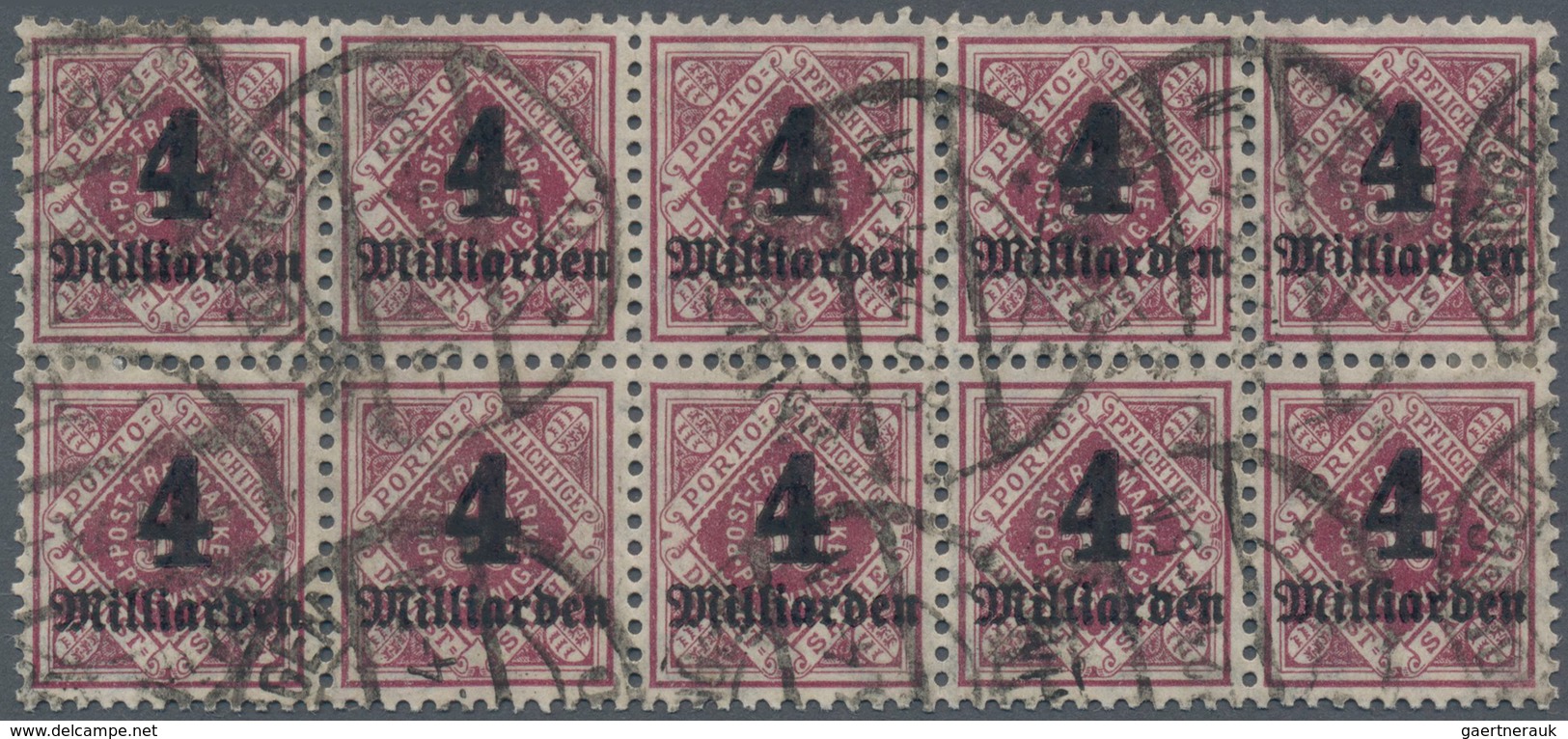 Württemberg - Marken Und Briefe: 1923, 4 Mrd Mark Auf 50 Pfg. Karminlila Im 10er Block, Gest. "WAIBL - Other & Unclassified