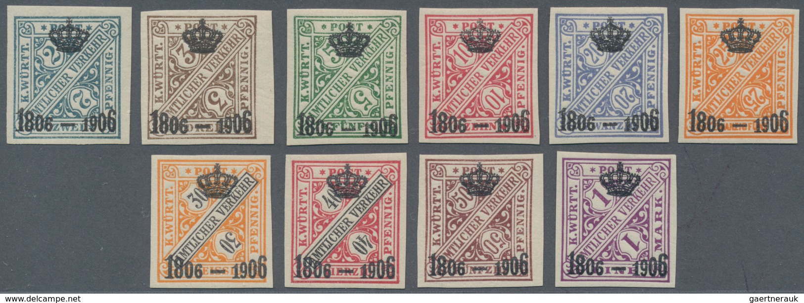 Württemberg - Marken Und Briefe: 1906, 2 Pf - 1 Mark Aufdruckwerte Komplett Als Ungezähnte Probedruc - Other & Unclassified