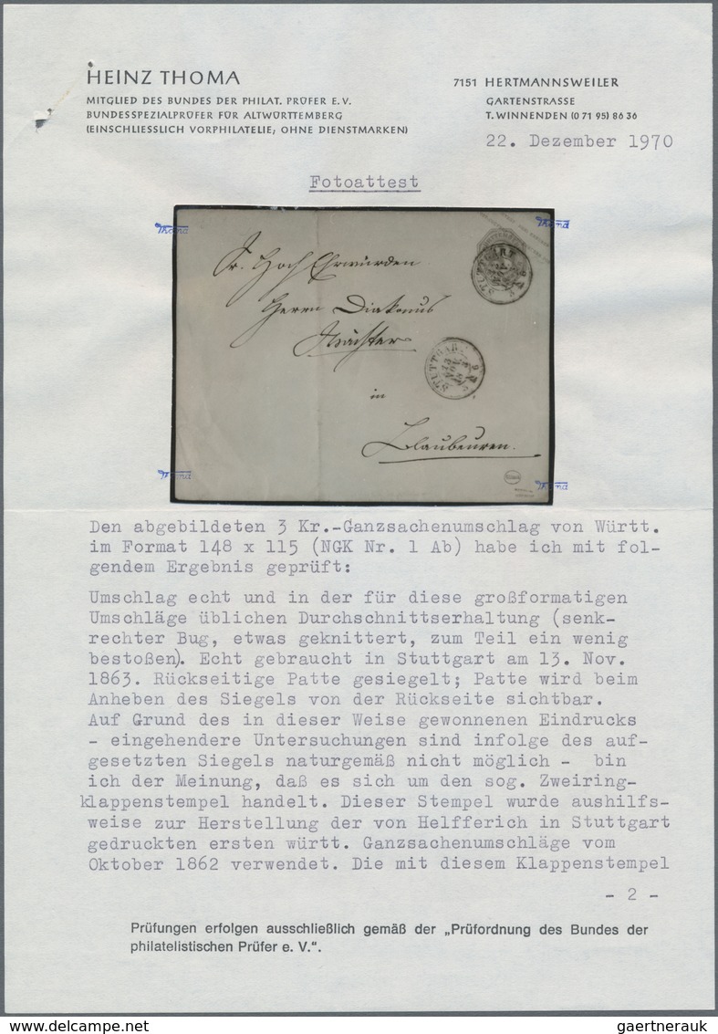 Württemberg - Ganzsachen: 1862, 3 Kr Hellrötlichkarmin Ganzsachenumschlag Im Großformat, Klappenstem - Autres & Non Classés