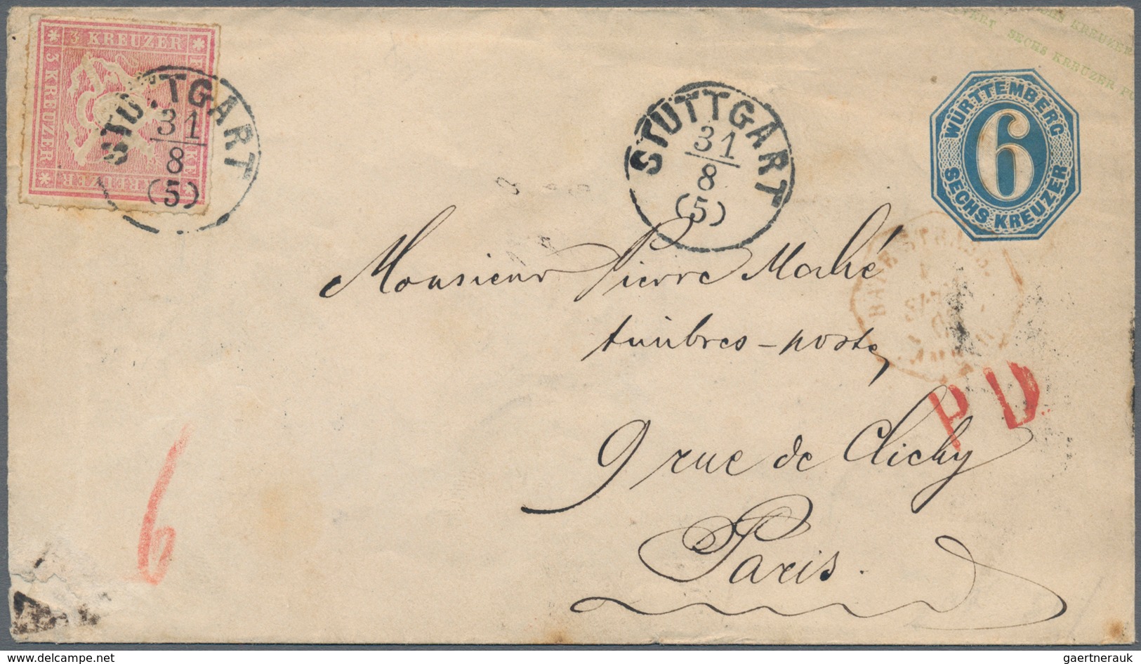 Württemberg - Ganzsachen: 1862, GA-Umschlag 6 Kr. Schwarz Mit Großem Überdruck Mit Unterschiedlichen - Autres & Non Classés