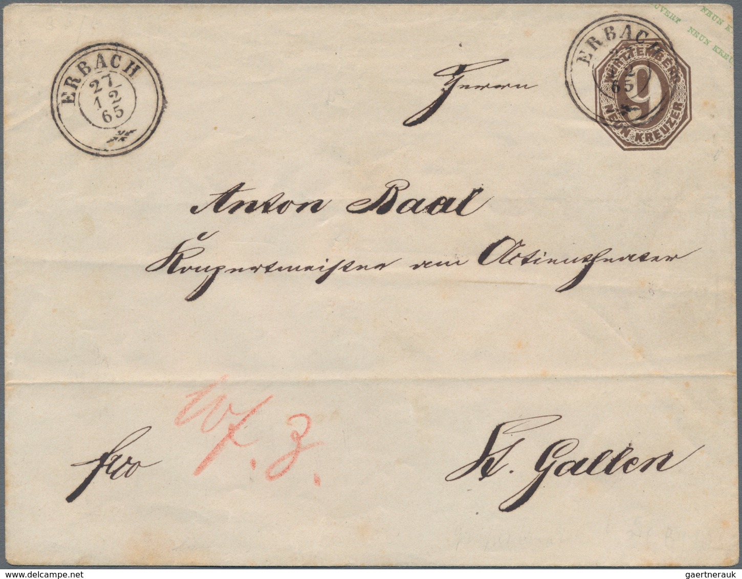 Württemberg - Ganzsachen: 1862, 9 Kr Schwarzbraun, Ganzsachenumschlag Im Großformat, Klappenstempel - Other & Unclassified