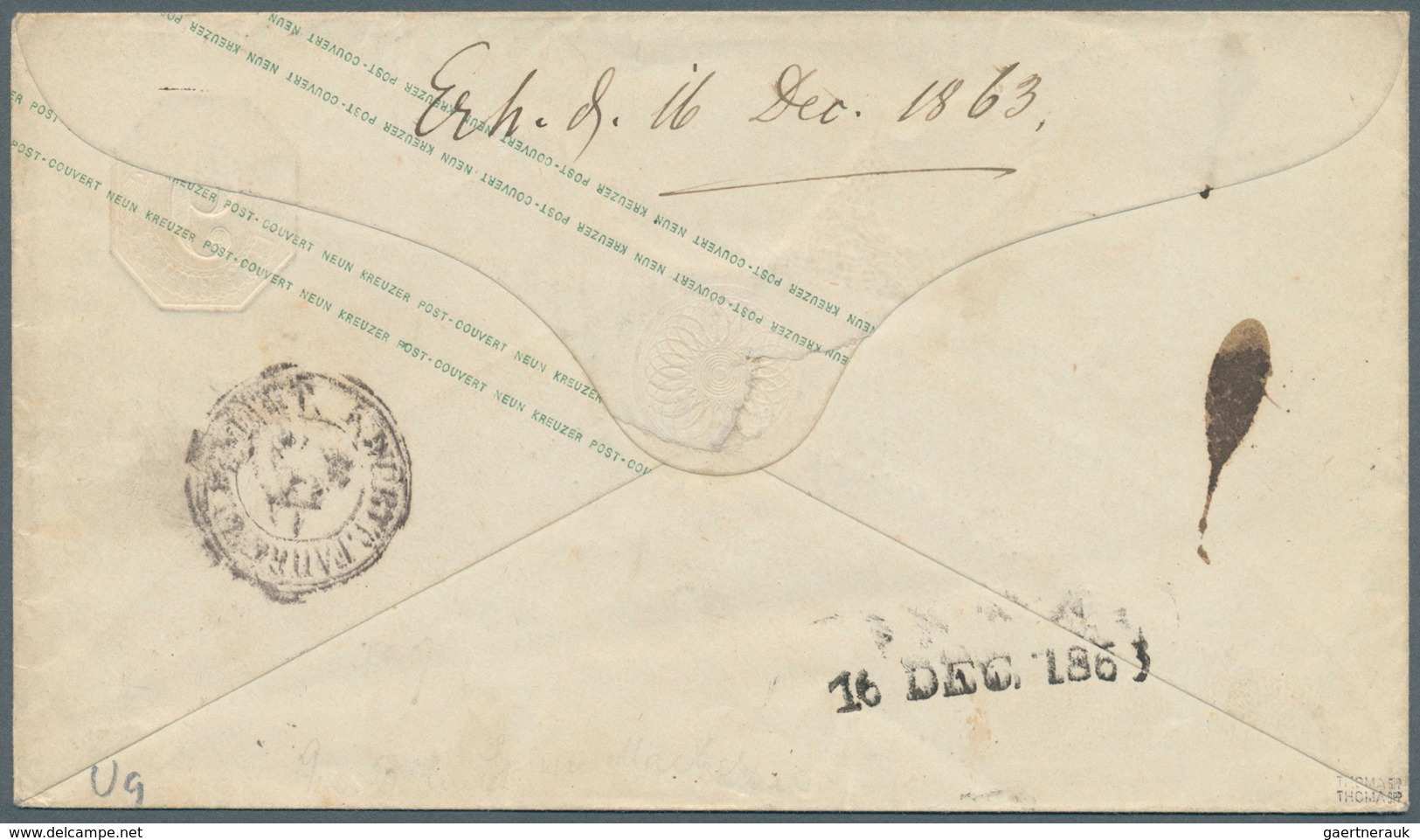 Württemberg - Ganzsachen: 1863, Umschlag 9 Kr Dunkelbraun, Gebraucht Von "Tübingen 14.12.63" Nach Je - Sonstige & Ohne Zuordnung