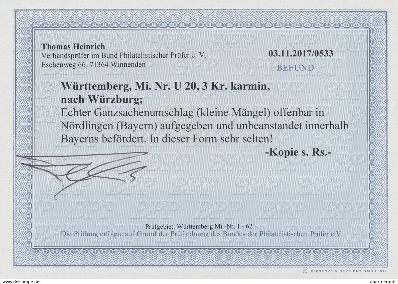 Württemberg - Ganzsachen: 1870, Württembergischer 3 Kreuzer Ganzsachenumschlag (kleine Mängel) Im Ba - Sonstige & Ohne Zuordnung