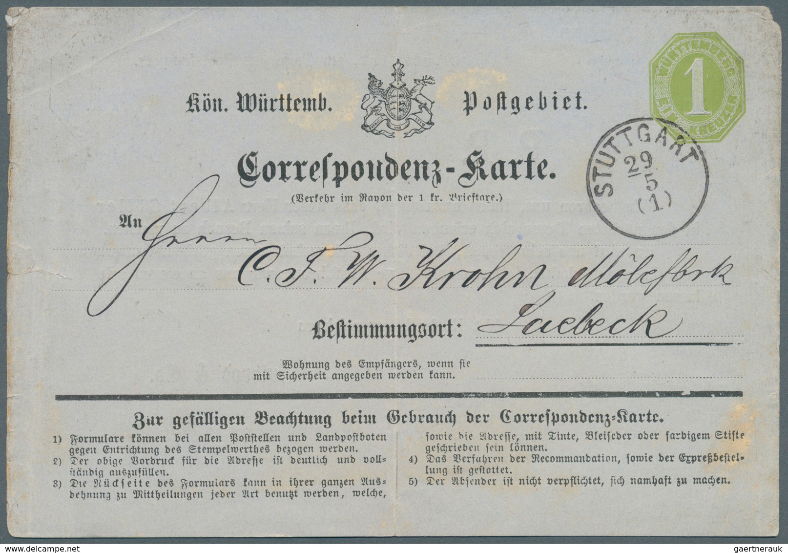 Württemberg - Ganzsachen: 1872 (ca.), Postkarte 1 Kr Grün, Rs. Zudruck "Gutbrod & Co", Gebraucht Von - Other & Unclassified