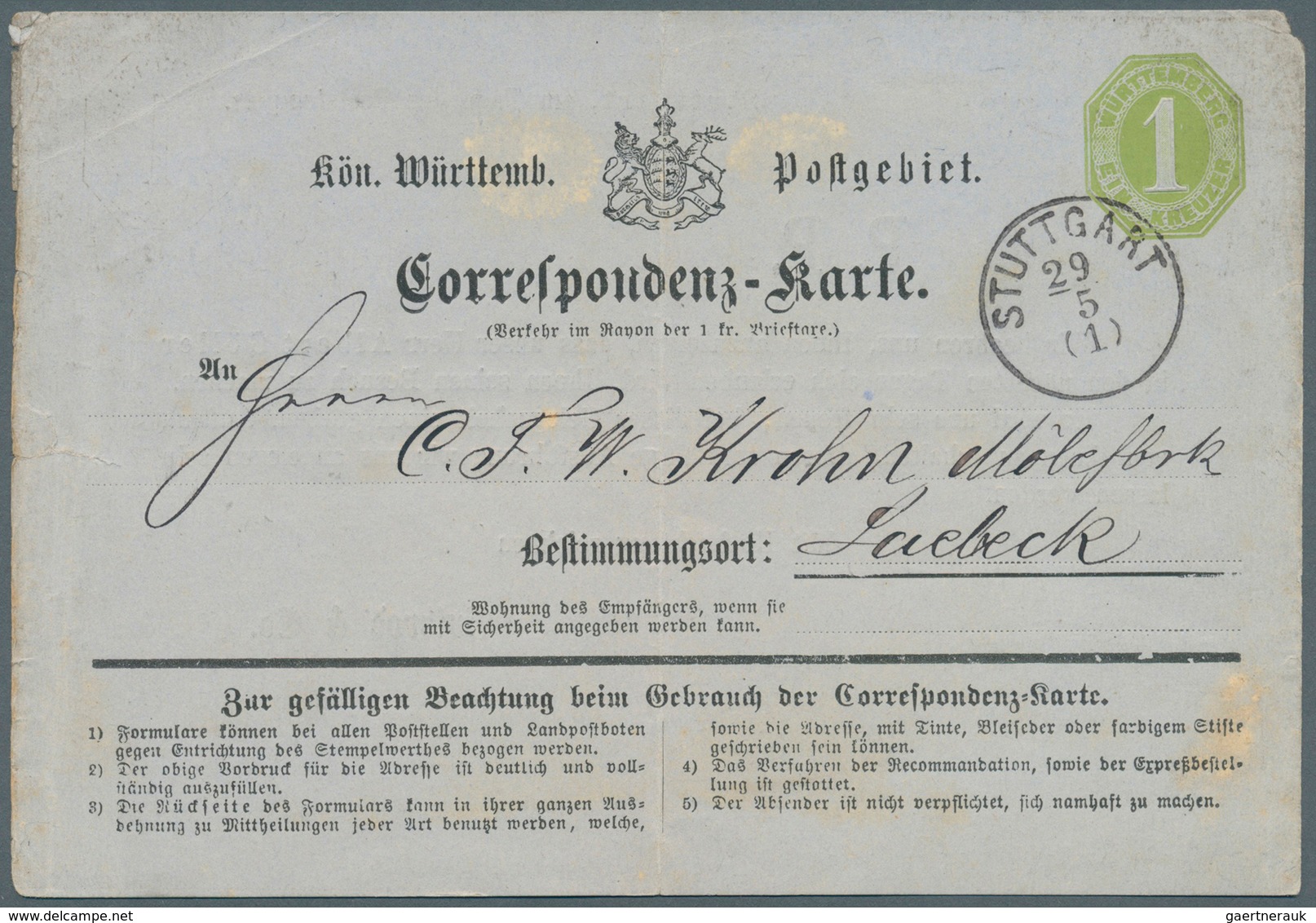 Württemberg - Ganzsachen: 1872 (ca.), Postkarte 1 Kr Grün, Rs. Zudruck "Gutbrod & Co", Gebraucht Von - Andere & Zonder Classificatie