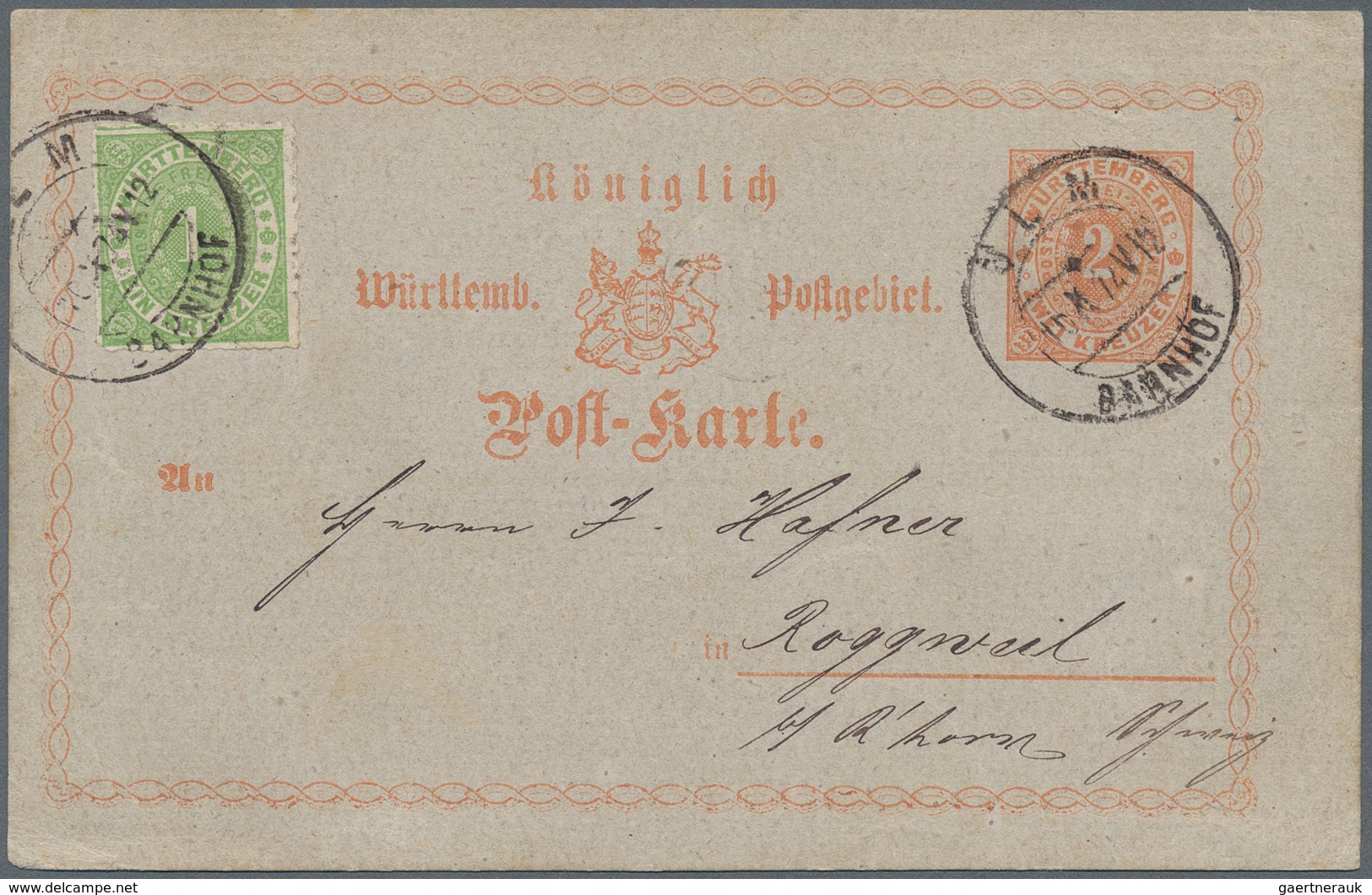 Württemberg - Ganzsachen: 1872,1875, Ganzsachenkarte 2 Kreuzer Orange Mit 1 Kreuzer Gezähnt Als Zusa - Other & Unclassified