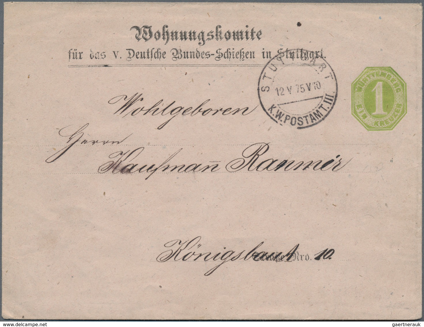 Württemberg - Ganzsachen: 1875, 1 Kr Gelbgrün, Privatganzsachenumschlag "Wohnungskomite Für Das V. D - Sonstige & Ohne Zuordnung