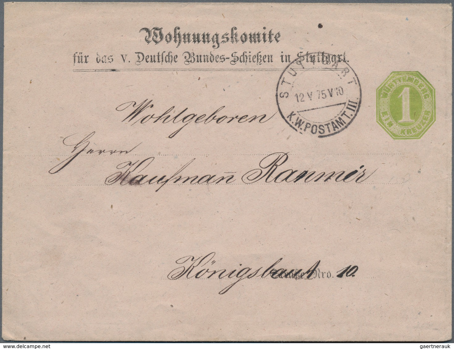 Württemberg - Ganzsachen: 1875, 1 Kr Gelbgrün, Privatganzsachenumschlag "Wohnungskomite Für Das V. D - Andere & Zonder Classificatie