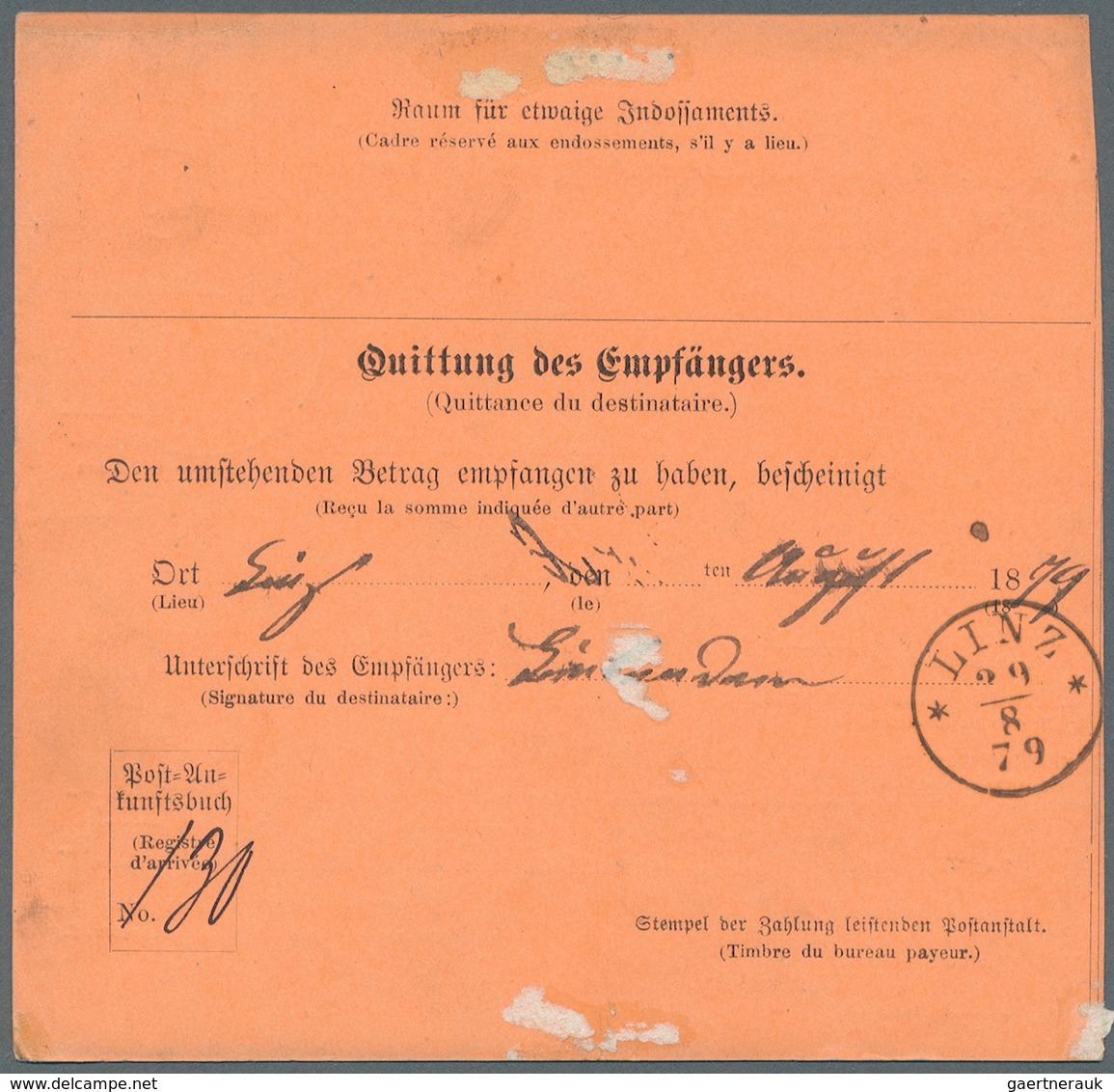 Württemberg - Ganzsachen: 1879, Postanweisung 40 Pf Bräunlichkarmin, Gebraucht Von "Horb 28.8.79" Na - Andere & Zonder Classificatie